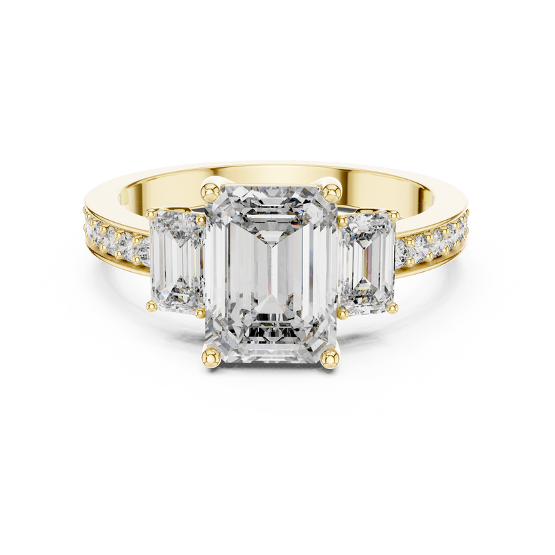 Emerald Cut Three-Stone Pavé Engagement Ring