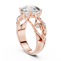 Round Solitaire Floral Vine Diamond Engagement Ring