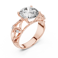 Round Solitaire Floral Vine Diamond Engagement Ring