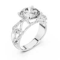 Round Solitaire Floral Vine Diamond Engagement Ring