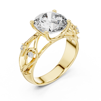 Round Solitaire Floral Vine Diamond Engagement Ring