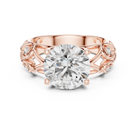 Round Solitaire Floral Vine Diamond Engagement Ring