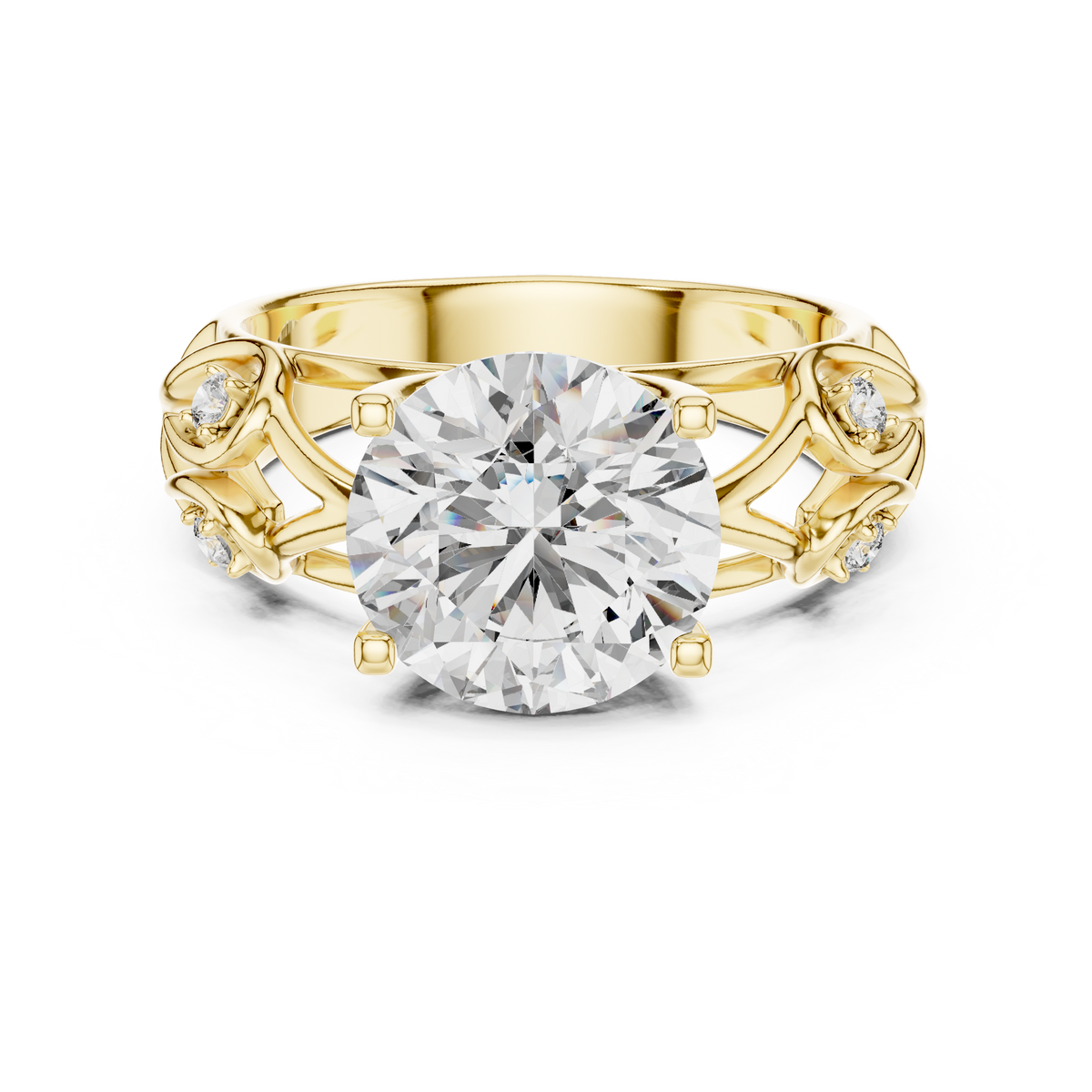 Round Solitaire Floral Vine Diamond Engagement Ring