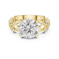 Round Solitaire Floral Vine Diamond Engagement Ring