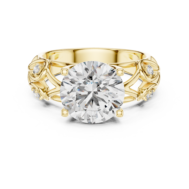 Round Solitaire Floral Vine Diamond Engagement Ring