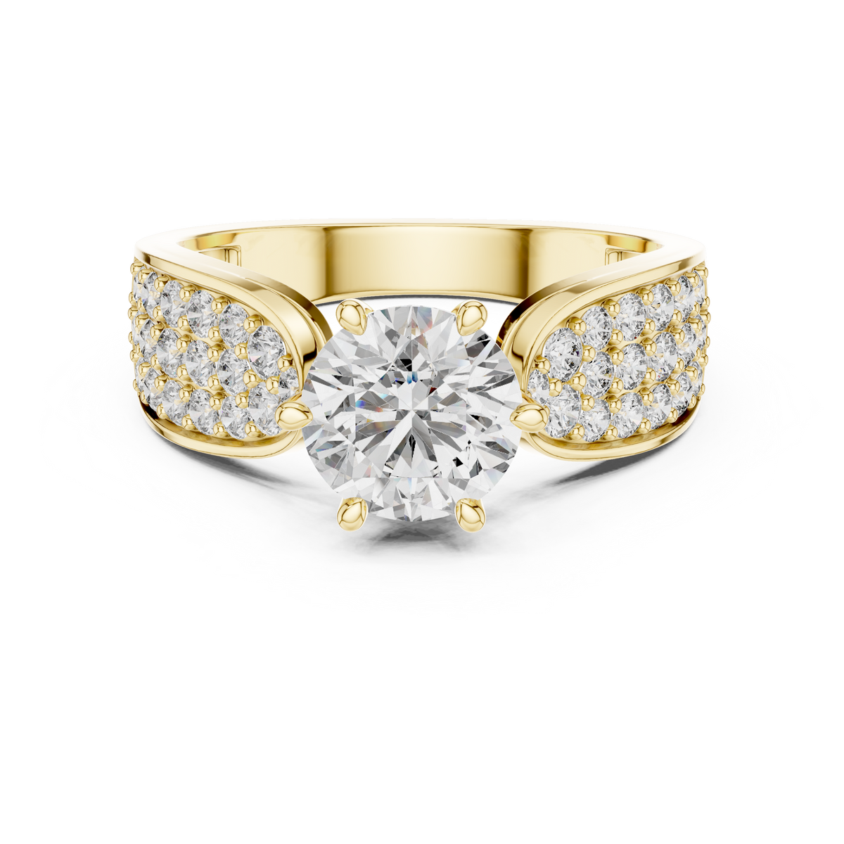 Round Pavé Split Shank Solitaire Engagement Ring