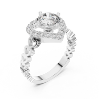 Round Heart Halo Diamond Engagement Ring