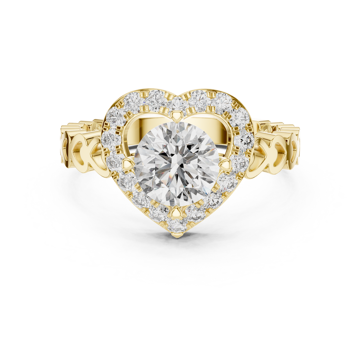 Round Heart Halo Diamond Engagement Ring