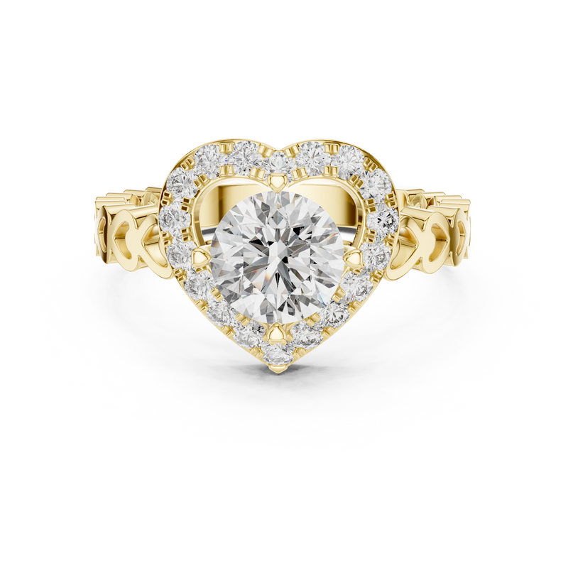 Round Heart Halo Diamond Engagement Ring