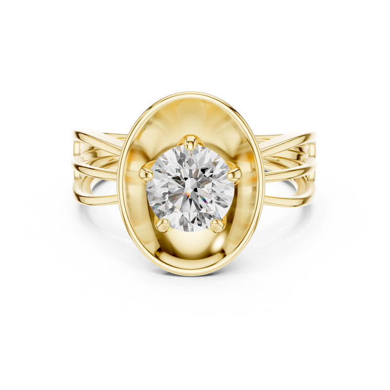 Round Solitaire Oval Bezel Split Shank Engagement Ring