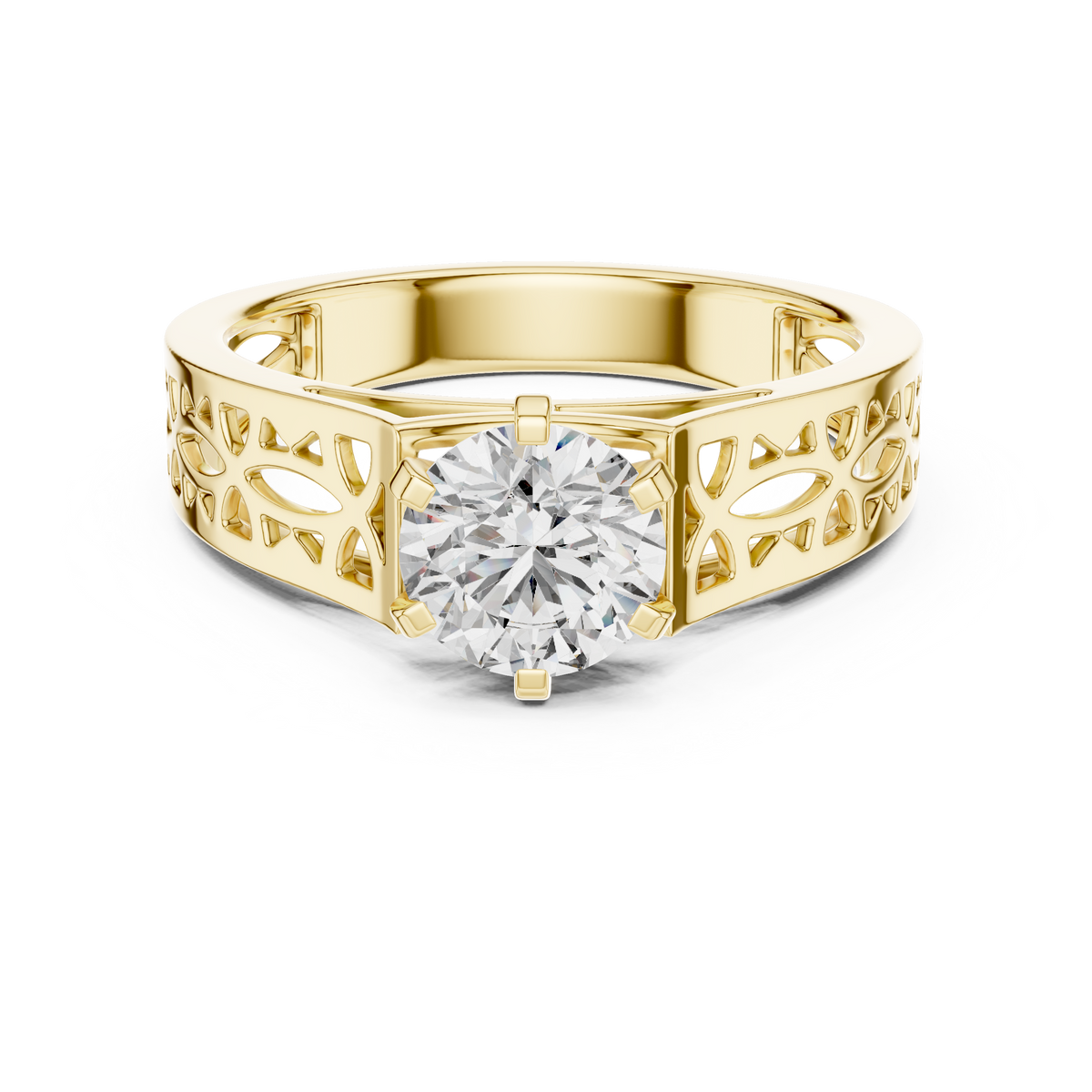 Round Solitaire Openwork Filigree Engagement Ring