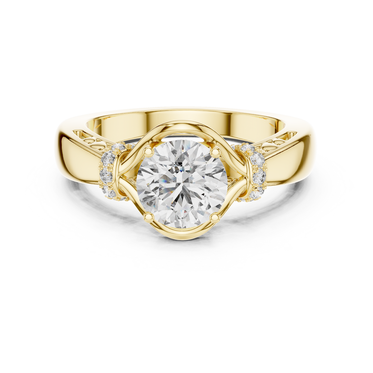 Round Solitaire Twist Halo Engagement Ring
