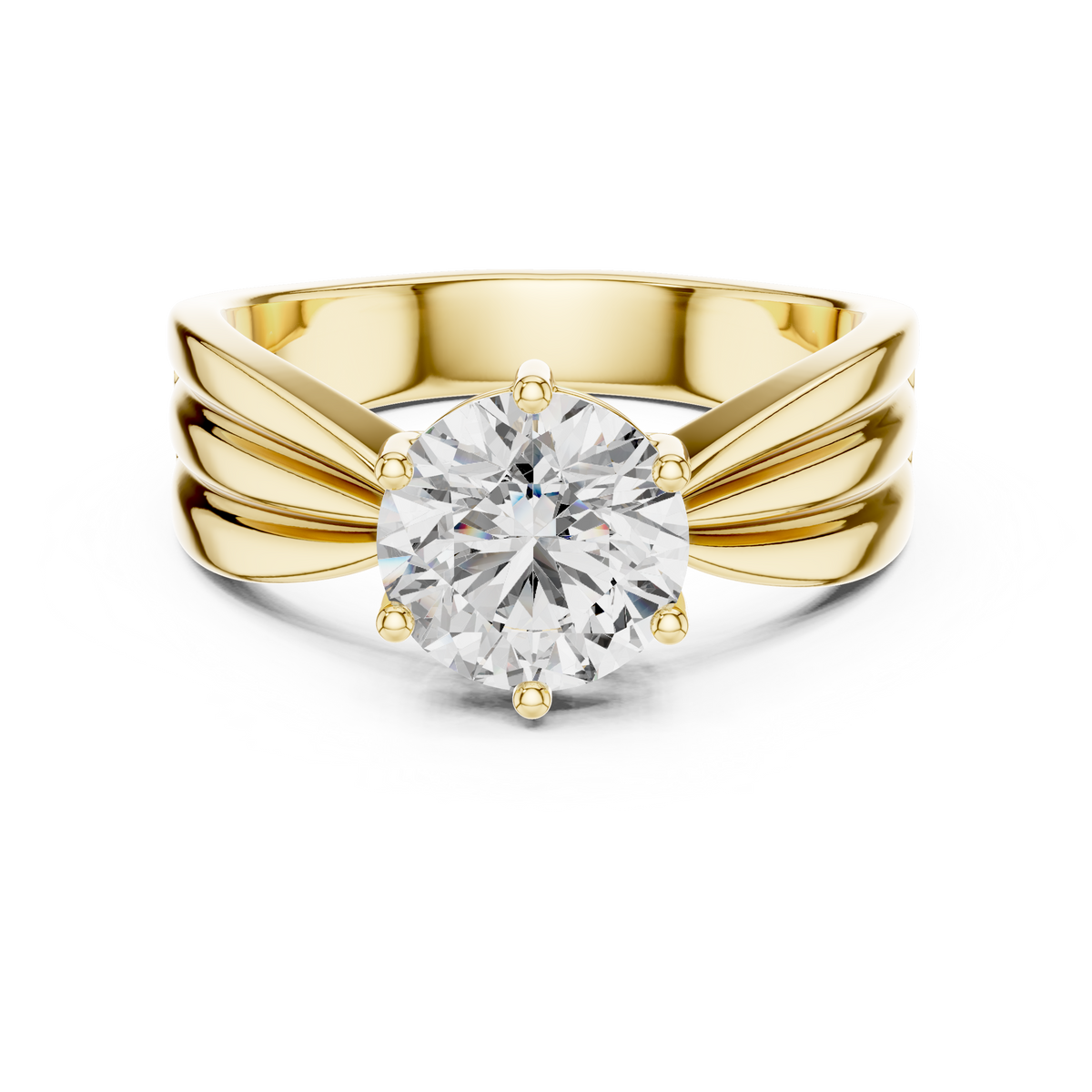 Round Solitaire Double Split Shank Engagement Ring