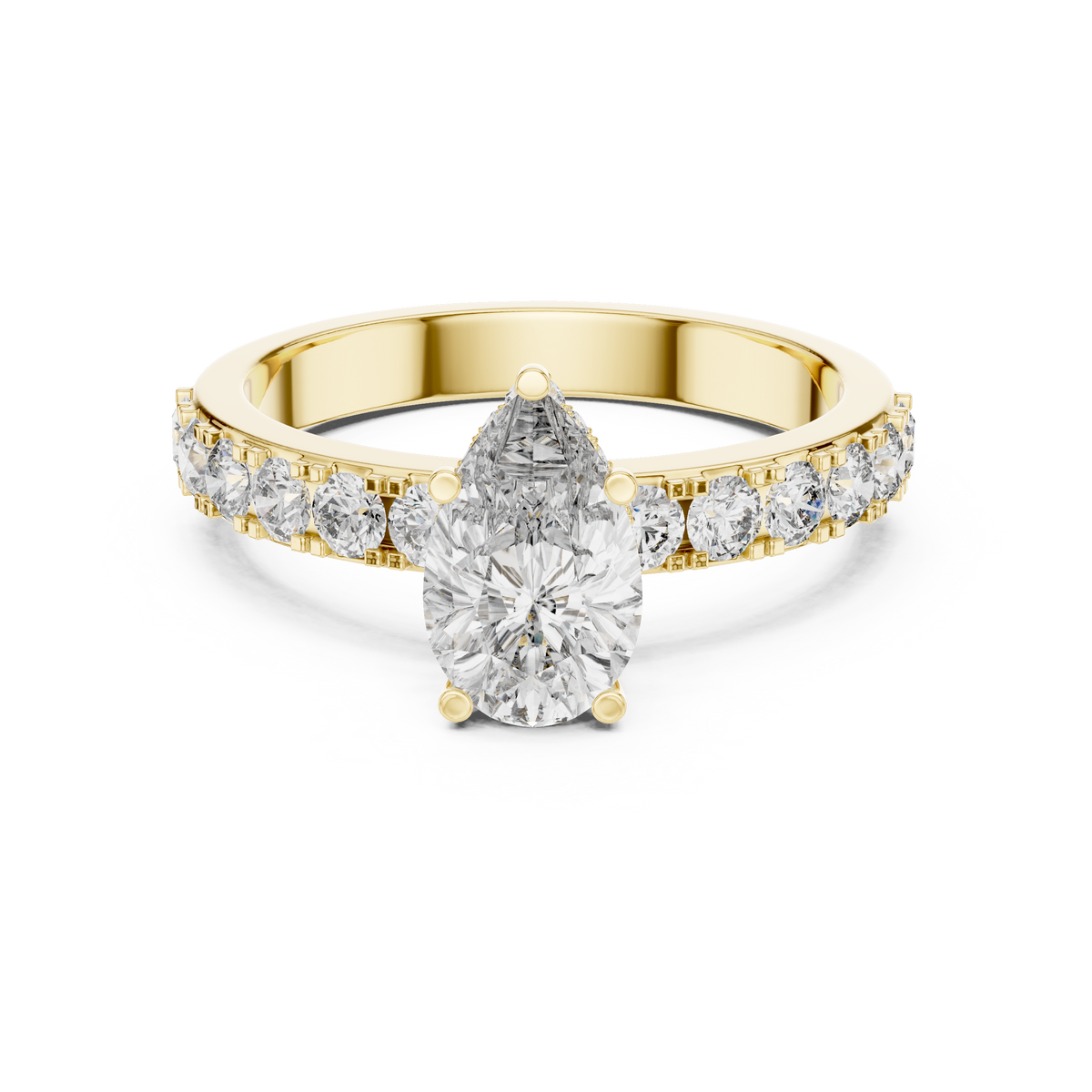 Pear Cut Pavé Solitaire Engagement Ring