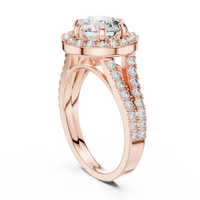 Round Double Halo Split Shank Engagement Ring