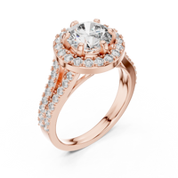 Round Double Halo Split Shank Engagement Ring