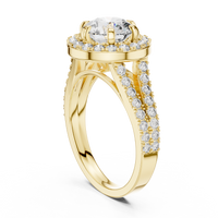 Round Double Halo Split Shank Engagement Ring