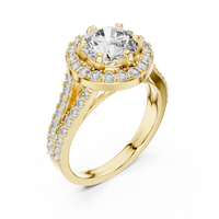 Round Double Halo Split Shank Engagement Ring