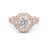 Round Double Halo Split Shank Engagement Ring
