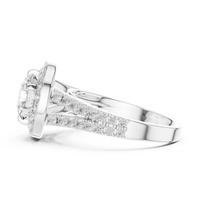 Round Double Halo Split Shank Engagement Ring