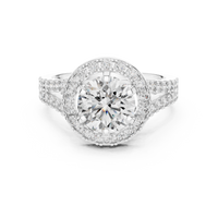 Round Double Halo Split Shank Engagement Ring