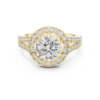 Round Double Halo Split Shank Engagement Ring
