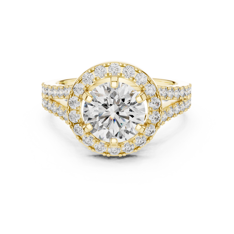 Round Double Halo Split Shank Engagement Ring