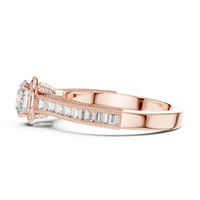 Round Halo Baguette Split Shank Engagement Ring
