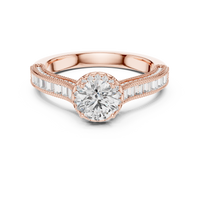 Round Halo Baguette Split Shank Engagement Ring