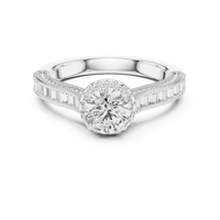 Round Halo Baguette Split Shank Engagement Ring