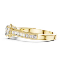 Round Halo Baguette Split Shank Engagement Ring
