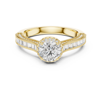 Round Halo Baguette Split Shank Engagement Ring