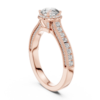 Round Halo Baguette Split Shank Engagement Ring
