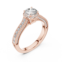 Round Halo Baguette Split Shank Engagement Ring