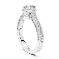 Round Halo Baguette Split Shank Engagement Ring