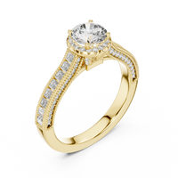 Round Halo Baguette Split Shank Engagement Ring