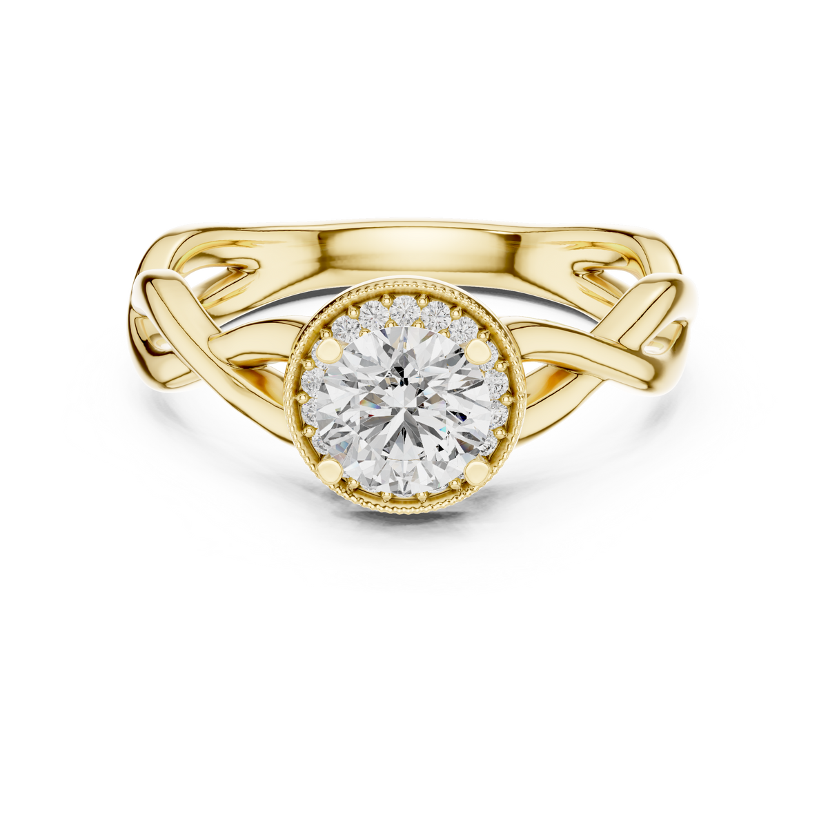 Round Halo Celtic Knot Engagement Ring