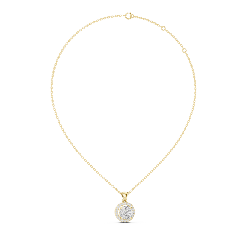 Classic Round Halo Diamond Pendant Necklace