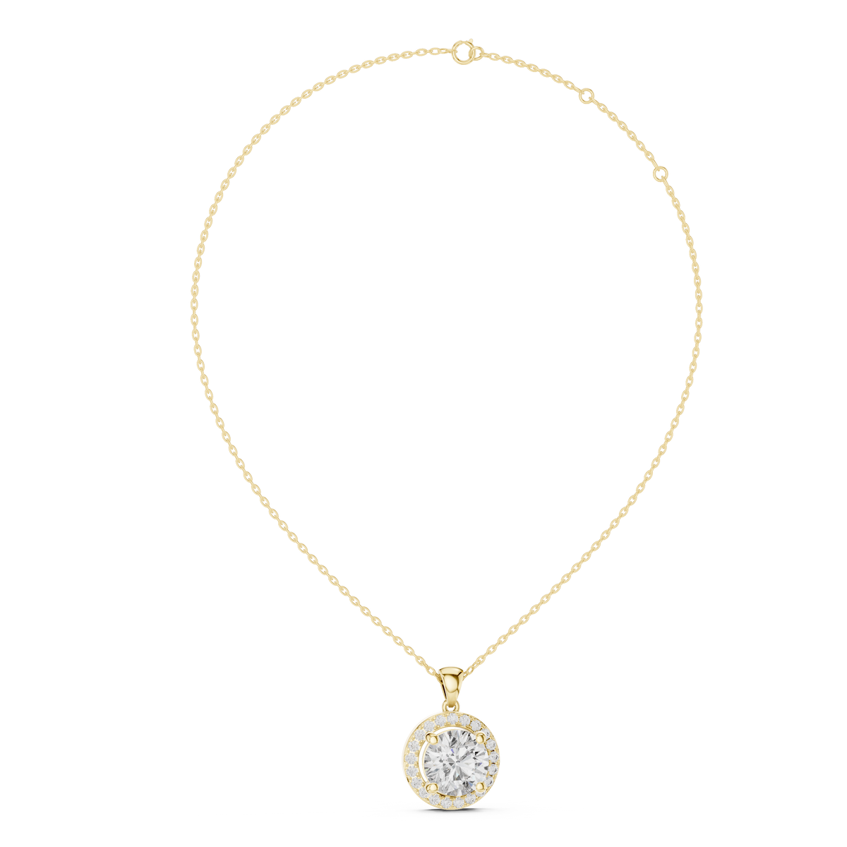 Classic Round Double Halo Diamond Pendant Necklace