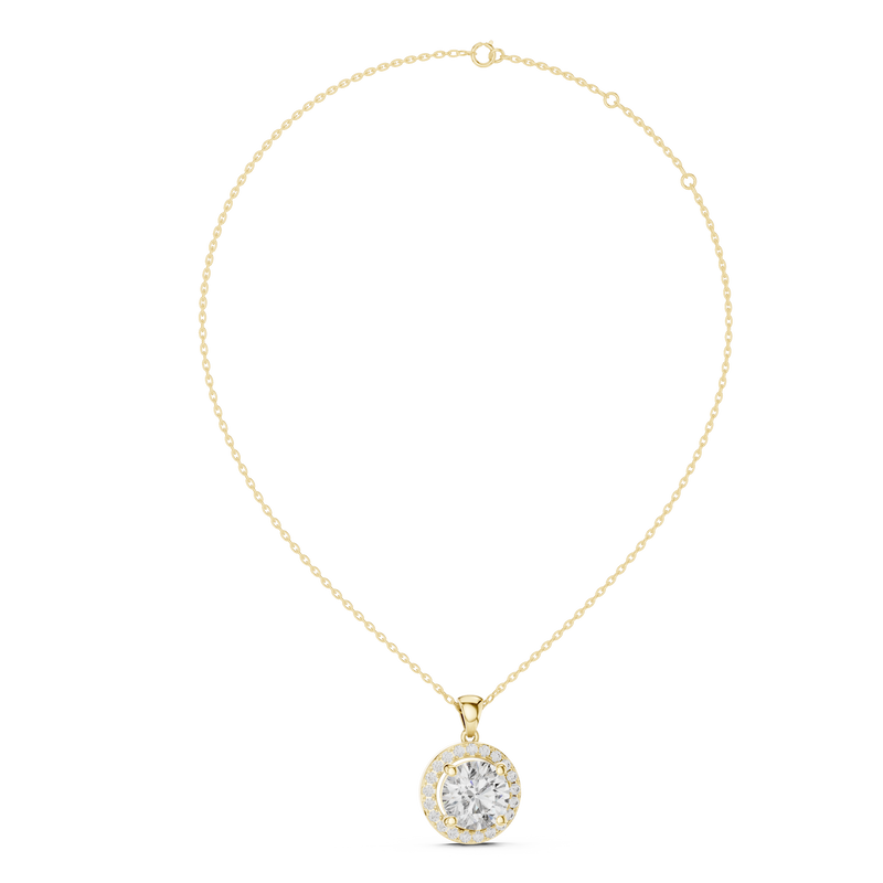 Classic Round Double Halo Diamond Pendant Necklace