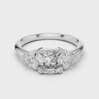 Cushion Three-Stone Trillion Engagement Ring