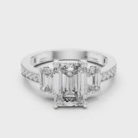 Emerald Cut Three-Stone Pavé Engagement Ring