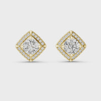 Round Diamond Cushion Halo Stud Earrings