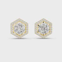 Round Diamond Halo Square Stud Earrings