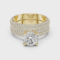 Round Halo Cluster Diamond Engagement Ring with Wide Pave Split Shank