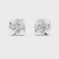 Round Cushion Swirl Solitaire Diamond Stud Earrings