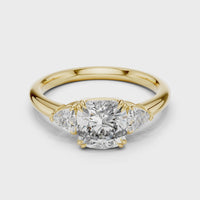 Round Three-Stone Cushion Engagement Ring