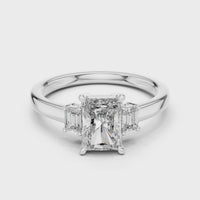 Radiant Three-Stone Emerald Side Stone Engagement Ring