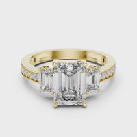 Emerald Cut Three-Stone Pavé Engagement Ring