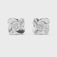 Round Floral Swirl Solitaire Diamond Stud Earrings